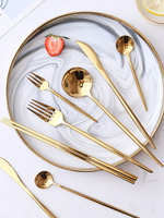 金色不銹鋼刀叉套裝西餐牛排刀叉家用網紅叉子勺子筷子餐具三件套