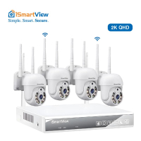 高清2K無線CCTV 8路NVR 4支無線鏡頭PTZ全方位轉動 監控套裝 免拉線自動配對,插電即用