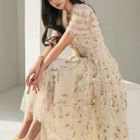 Eshin V Neck Vintage Printing Short Sleeve Loose Waist A Line Dress For Women 2024 Spring Fashion Female New Dresses TH6667