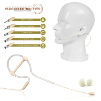 Beige Single Ear Hook Headset Mic Headworn Microphone Hand-free 3.5mm 3 Pin 4 Pin XLR Plug With Microphone Cover