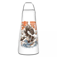 Custom Bib Sushi Dragon In Great Wave Apron for Men Women Unisex Chef Kitchen Cooking Japan Food Cartoon Tablier Cuisine Baking