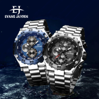 !!! Evans Jayden Jam Tangan Pria EJ 9840 Rantai Stainless Steel Chronograph Kaca Sapphire Water Resi