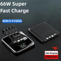 66W Fast Charging Mini Power Bank 20000mAh Powerbank for iPhone 15 Huawei Xiaomi Mi External charger mobile phone with 4 Cables