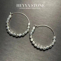 HEYYA STONE Hoop Earrings Rough Raw Simple Classic Round Circle Gemstone Jewelry Handmade Stainless Steel