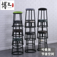 餐桌凳 鐵藝圓凳 現代簡約酒吧椅高腳凳復古鐵藝吧台凳手機店營業廳櫃台圓凳子椅子『cyd0302』