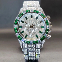 Ice Out Green Diamond Watch for Men Brand Luxury Sport Style Chronograph Men's Quartz Watches Durable Clock Good for Value