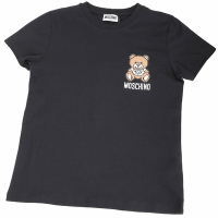 MOSCHINO 童裝 電繪泰迪熊補丁彈性棉黑色短袖TEE T恤