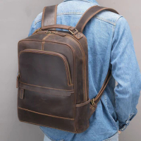 Luxury Designer Men's Laptop Backpack 15.6 Inch Computer Bagpack Leather Backpacks Men Leather School Backpack Handbag Dual Use
