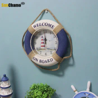 23cm Life Ring Clock Beach Sea Theme Nautical Ship Home Decor Wall Hanging Decoration Factory Mediterranea Handmade Ocean