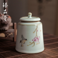 陶瓷茶葉罐 密封罐小號茶倉茶葉儲存罐 便攜迷你汝窯罐子茶具配件1入