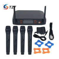 TZT RK-148 Pro Wireless Microphone System with 4 Cordless Microphones for Speakers KTV Karaoke Meeting