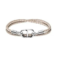 Christian Dior CD Icon Woven Leather Double Bracelet Lambskin and Silver-Finish Brass Beige L Nude