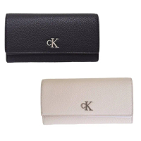 【Calvin Klein】CK 掀蓋長夾/金屬LOGO(淡粉色/黑 贈原廠紙袋)