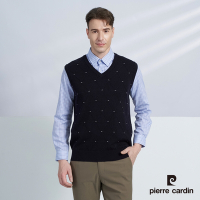 Pierre Cardin皮爾卡登 男款 混紡羊毛V領菱格緹花針織毛衣背心-深藍色(5225461-38)