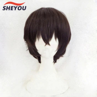 Dazai Osamu Cosplay Wig Cosplay High Quality Short Dark Brown Heat Resistant Synthetic Hair Anime Wigs + WigCap