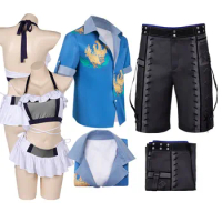 Tifa Lockhart Swimwear Cosplay Final Game Fantasy Cloud Strife Costume Men Beach Shirt Shorts Outfits Halloween Carnival Suit