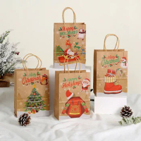6Pcs Happy Christmas Paper Gift Bag Santa Claus Candy Biscuit Bag Happy Christmas Gift Hand Bags for Christmas Party