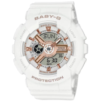 【CASIO 卡西歐】BABY-G 柔美玫瑰金設計休閒運動雙顯錶 白 BA-110XRG-7A_43.4mm