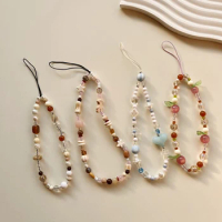 Sweet Butterfly Phone Chain Bear Cherry Beads Pendant Charm Earphone Case Hanging Rope Anti-Lost Lanyard Wrist Strap Bag Decor