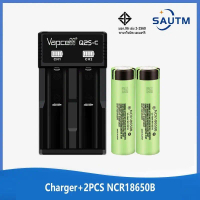 NCR18650B 3400mah 3.7V Li-ion แบตเตอรี ่ แบบชาร ์ จไฟได ้ + Vapcell Q2S Smart Charger 2 ช ่ อง