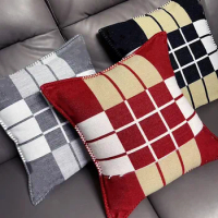 65cm Luxury H Pillowcase Fashion Vintage Fleece Plaid Pillow Case Cashmere Wool Throw Cushion Cover Gifts Fundas De Cojin 45x45