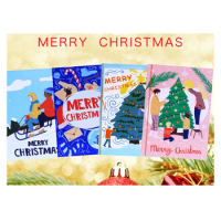 4 PCS Merry Christmas Greeting Card with Envelope Blank Cards Santa Claus Skiing Holiday Party Invitation X'mas Gift Postcard