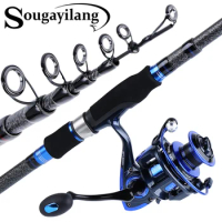 Sougayilang Fishing Rod and Reel Combos Portable Telescopic Fishing Pole Spinning Reels for Saltwater Freshwater Fishing Pesca