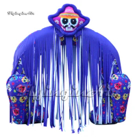 Scary Inflatable Skull Arch Outdoor Halloween Entrance Door 5m Blue Air Blow Up Death Archway With Curtain For Gate Decoration