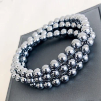 Natural Terahertz Stone Three circles Bracelet Polycrystalline Silicon Ore Multi-Layer Crystal Bracelet Fashion Ornament