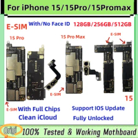 Full Unlocked For iPhone 15 Clean iCloud Logic Board E-SIM Version iOS Update 15 Pro Max / 15Pro Motherboard Support A+ Plate