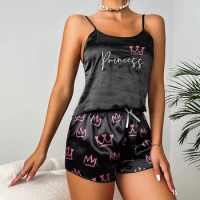 Women's Sleepwear Sleeveless Nightwear Satin Cami Tops With Shorts Pajama Sets Femme Sexy Lingerie For Woman Homewear Loungewear