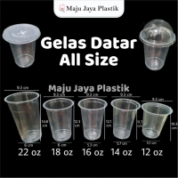 (Isi 50pcs) Gelas Plastik Cup Bening Datar 12oz 14oz 16oz 18oz 22oz Tanpa Tutup