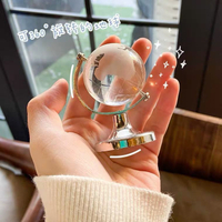 ins風迷你水晶地球儀少女心創意桌面擺件透明書桌裝飾品閨蜜禮物