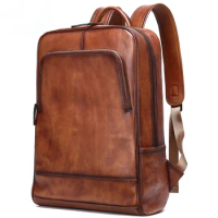 New men's color rubbing leather backpack retro 15.6-inch computer bag tree cream leather top layer cowhide backpack