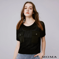 【MOMA】休閒雙口袋寬版針織上衣(黑色)
