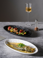 陶瓷魚盤蒸魚盤家用新款魚盤高級感巖石魚盤創意盤子烤箱可用盤子
