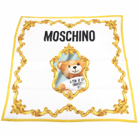 MOSCHINO 鏡框泰迪熊印花白底真絲方巾 圍巾(88x88)