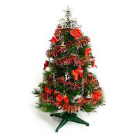 摩達客 3尺(90cm)特級綠松針葉聖誕樹(紅金色系配件/不含燈)