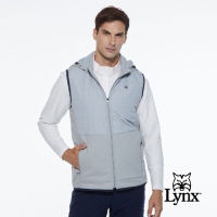 【Lynx Golf】男款防潑水防風保暖鋪棉異材質拼接可拆式連帽無袖背心-灰色