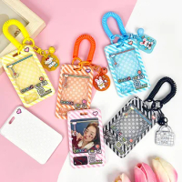 Cartoon Acrylic Card Holder With Anti-loss Rope Multi-use Photo Cards Protective Cover INS ID Card Sleeve Syudents Supplies