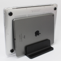 【tFriend】適用手機平板Macbook雙槽鋁合金支架 黑色(手機架/平板筆電架/Macbook架)