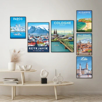 Travel poster for Lille France, Slovakia, Paros, Germany, Portugal, Spain, Lucerne Switzerland, Oslo Norway Akershus Fortress