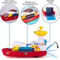 ArtCreativity Light Up Boat Toy With Sounds - Colorful Fire Dept Model Ship With Wheels & 3 Alloy Me