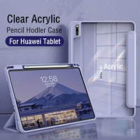 Clear Acrylic Case For Huawei Matepad Air 11.5 2023 11 10.4 Pro 11 10.8 Pencil Holder Cover For Honor pad V6 V7 10.4 Inch Cases