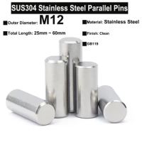 3Pcs/2Pcs/1Pc M12x25mm~60mm SUS304 Stainless Steel Parallel Pins Fastener Solid Cylinder Pin Solid Dowle Pin GB119