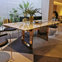 Light Luxury Natural Marble Villa Large Flat Floor Minimalist High end Atmosphere Rectangular Dining Table