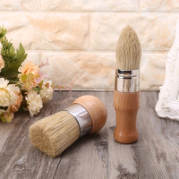 2Pcs/Set Round and Pointed Chalk Paint Wax Brush Ergonomic Wood Handle Natural Bristle Brushes Furniture Paint A14 21