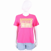 VERSACE 燙金方框字母桃紅色棉質短袖TEE T恤(女款)