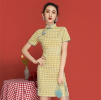 旗袍年輕款新款少女中國風格子復古氣質改良版連衣裙女裝
