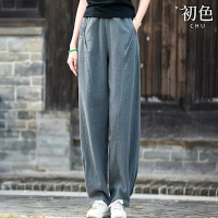 初色 棉麻復古抓褶寬鬆直筒休閒燈籠褲寬褲長褲-共4色-11756(M-2XL可選)